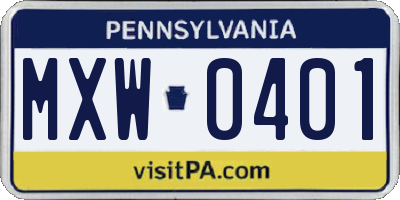 PA license plate MXW0401