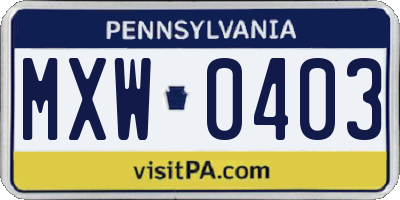 PA license plate MXW0403