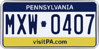 PA license plate MXW0407