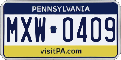 PA license plate MXW0409