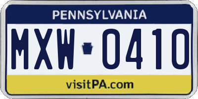PA license plate MXW0410