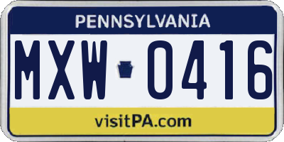 PA license plate MXW0416