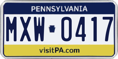PA license plate MXW0417