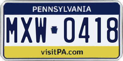 PA license plate MXW0418
