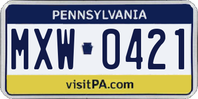 PA license plate MXW0421