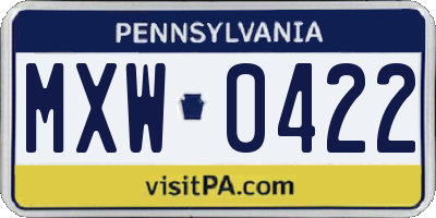 PA license plate MXW0422