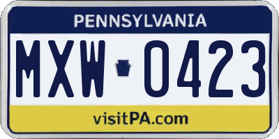 PA license plate MXW0423