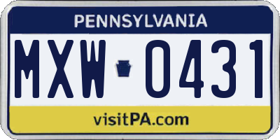 PA license plate MXW0431