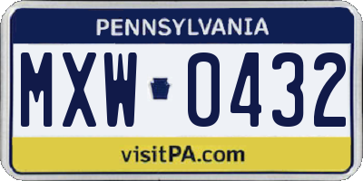 PA license plate MXW0432