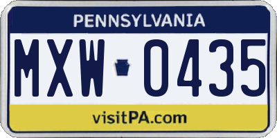 PA license plate MXW0435