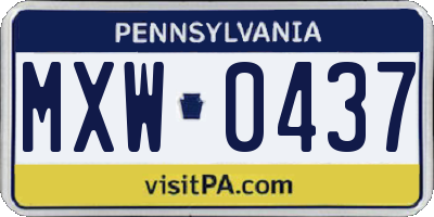 PA license plate MXW0437