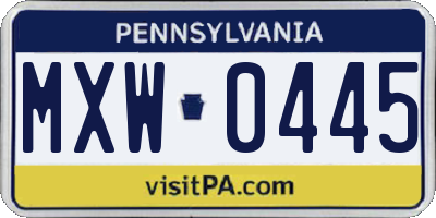 PA license plate MXW0445