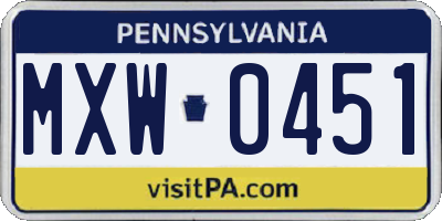 PA license plate MXW0451