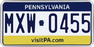 PA license plate MXW0455