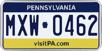 PA license plate MXW0462