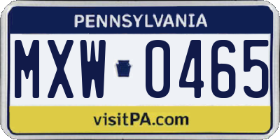 PA license plate MXW0465