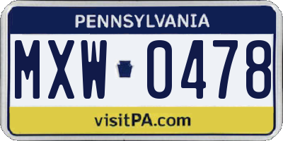 PA license plate MXW0478