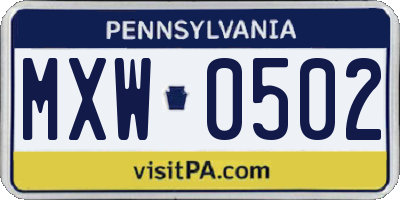 PA license plate MXW0502