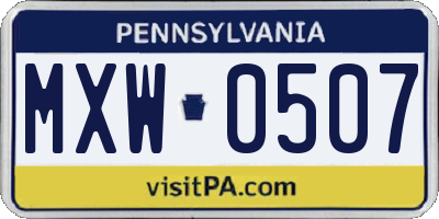 PA license plate MXW0507