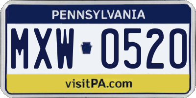PA license plate MXW0520