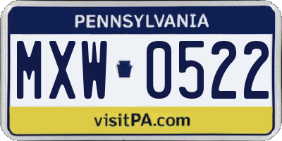 PA license plate MXW0522