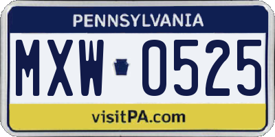 PA license plate MXW0525