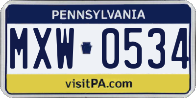PA license plate MXW0534