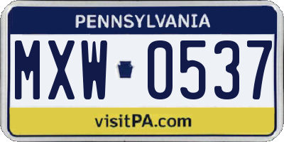 PA license plate MXW0537
