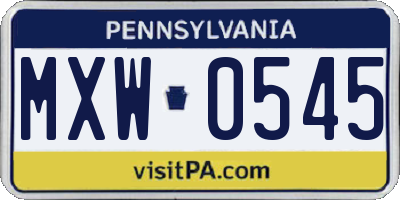 PA license plate MXW0545