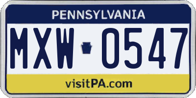 PA license plate MXW0547