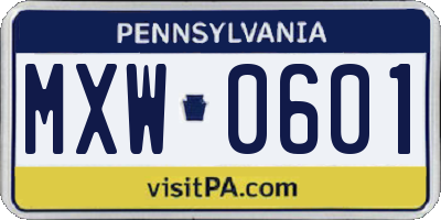 PA license plate MXW0601