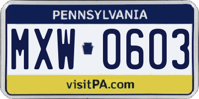 PA license plate MXW0603