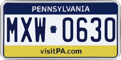 PA license plate MXW0630