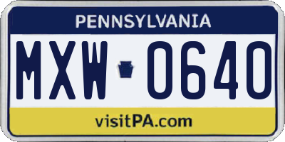 PA license plate MXW0640