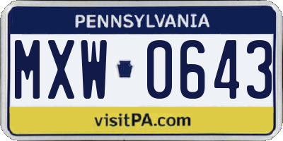 PA license plate MXW0643