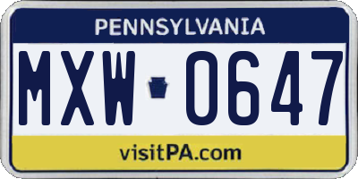 PA license plate MXW0647