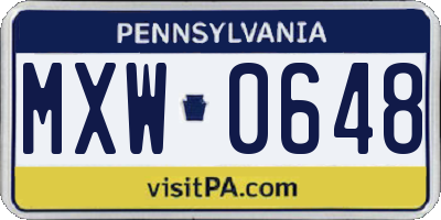 PA license plate MXW0648