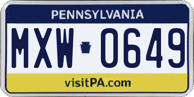 PA license plate MXW0649