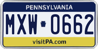 PA license plate MXW0662