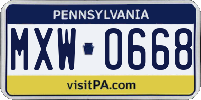 PA license plate MXW0668
