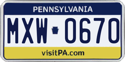 PA license plate MXW0670