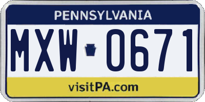 PA license plate MXW0671