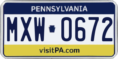 PA license plate MXW0672