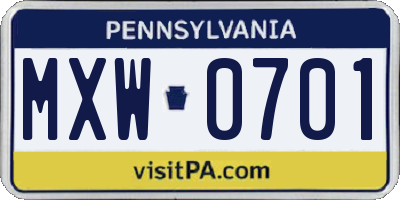 PA license plate MXW0701