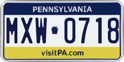 PA license plate MXW0718