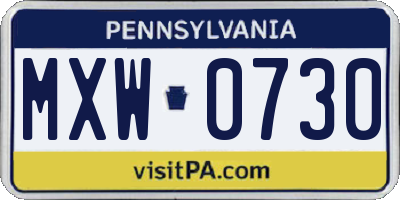 PA license plate MXW0730