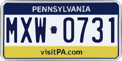 PA license plate MXW0731