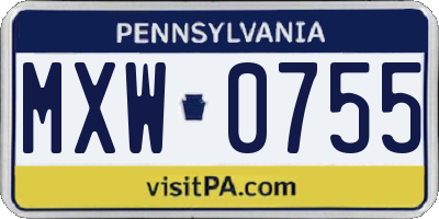 PA license plate MXW0755