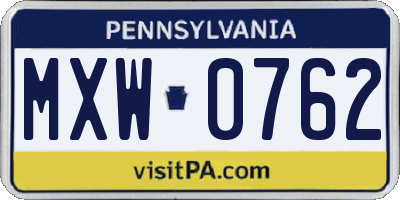 PA license plate MXW0762