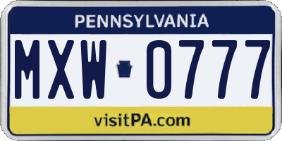 PA license plate MXW0777